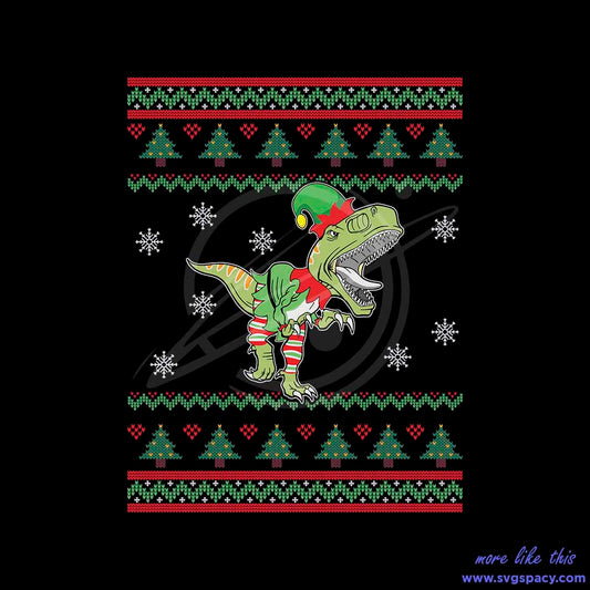 Dinosaur In Elf Ugly Christmas SVG Merry Xmas File