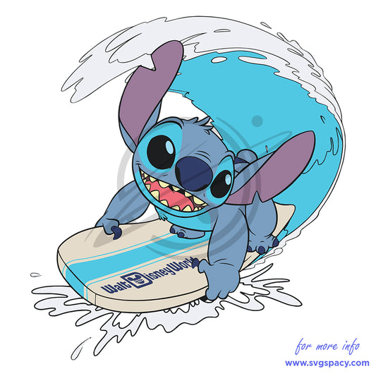 Funny Stitch Surfing Walt Disney World SVG