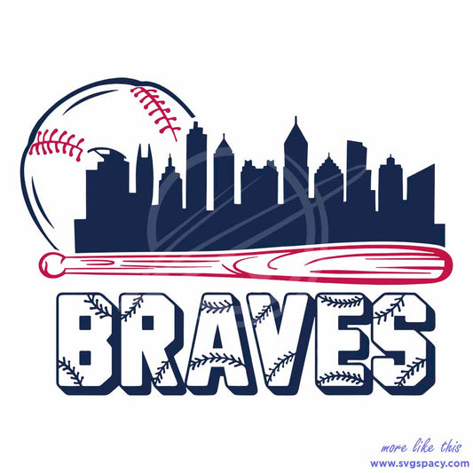Retro Braves Baseball City Skyline SVG